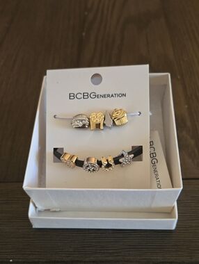 BCBGeneration Mixed Gold and Silver Charm Bracelet Duo, NWT